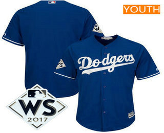Youth Los Angeles Dodgers Majestic Royal 2017 World Series Patch Cool Base Team Jersey