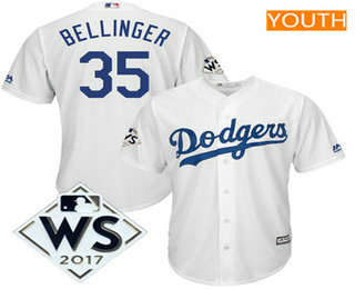 Youth Los Angeles Dodgers Cody Bellinger Majestic White 2017 World Series Patch Cool Base Player Jersey