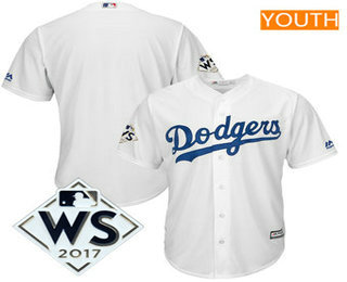 Youth Los Angeles Dodgers Majestic White 2017 World Series Patch Cool Base Team Jersey