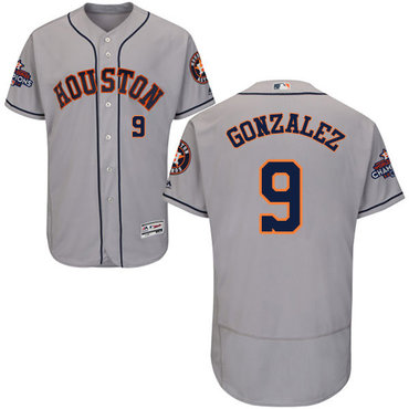 Men's Houston Astros #9 Marwin Gonzalez Grey Flexbase Authentic Collection 2017 World Series Champions Stitched MLB Jersey