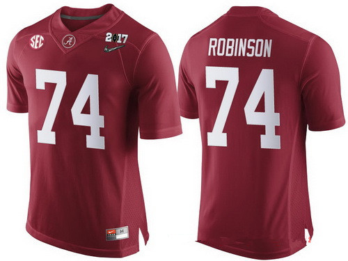 Men's Alabama Crimson Tide #74 Cam Robinson Red 2017 Championship Game Patch Stitched CFP Nike Limited Jersey