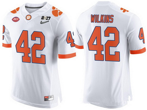 Men's Clemson Tigers #42 Christian Wilkins White 2017 Championship Game Patch Stitched CFP Nike Limited Jersey