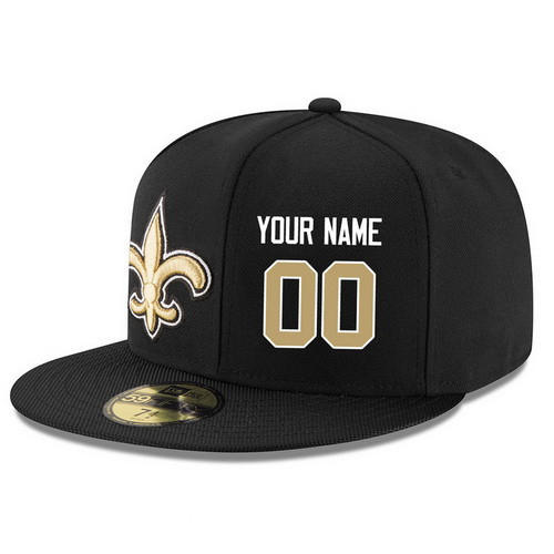 New Orleans Saints Custom Snapback Cap NFL Player Black with Gold Number Stitched Hat