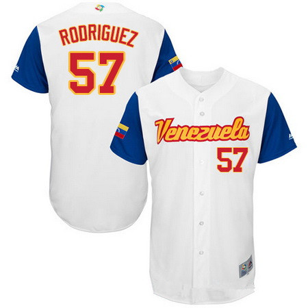 Men's Team Venezuela Baseball Majestic #57 Francisco Rodriguez White 2017 World Baseball Classic Stitched Authentic Jersey
