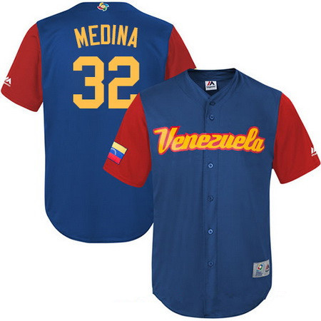 Men's Team Venezuela Baseball Majestic #32 Jhondaniel Medina Royal Blue 2017 World Baseball Classic Stitched Replica Jersey