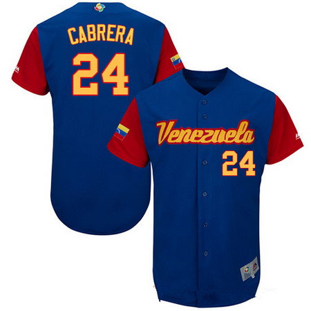 Men's Team Venezuela Baseball Majestic #24 Miguel Cabrera Royal Blue 2017 World Baseball Classic Stitched Authentic Jersey