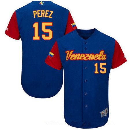 Men's Team Venezuela Baseball Majestic #15 Salvador Perez Royal Blue 2017 World Baseball Classic Stitched Authentic Jersey