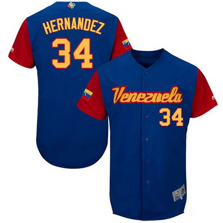 Men's Team Venezuela Baseball Majestic #34 Felix Hernandez Royal Blue 2017 World Baseball Classic Stitched Authentic Jersey