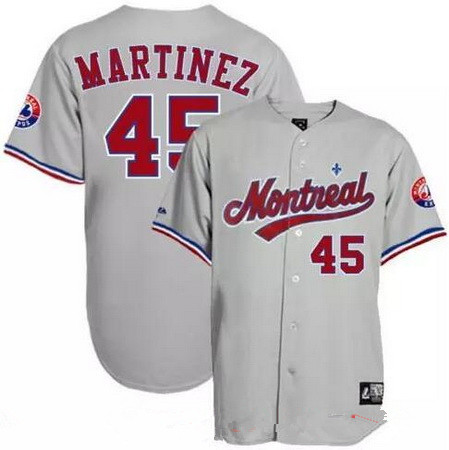 Men's Montreal Expos #45 Pedro Martinez Gray Road Throwback Stitched MLB Majestic Cooperstown Collection Jersey
