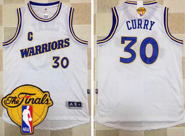 Men's Warriors #30 Stephen Curry White New Throwback 2017 The Finals Patch Stitched NBA Jersey