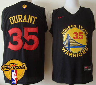Men's Warriors #35 Kevin Durant Black New Fashion 2017 The Finals Patch Stitched NBA Jersey