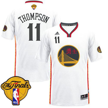 Men's Warriors #11 Klay Thompson White 2017 Chinese New Year The Finals Patch Stitched NBA Jersey