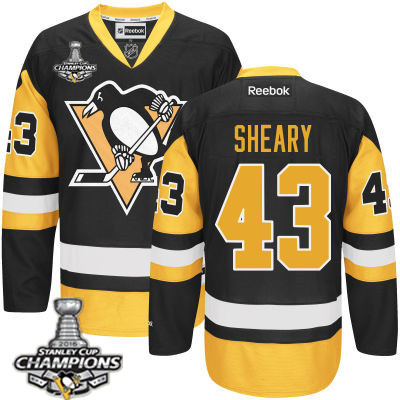 Men's Pittsburgh Penguins #43 Conor Sheary Black Third Jersey 2017 Stanley Cup Champions Patch