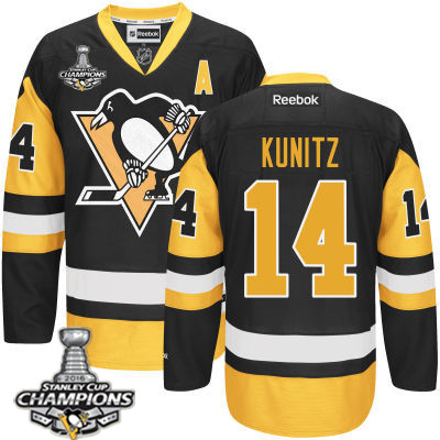 Men's Pittsburgh Penguins #14 Chris Kunitz Black Third A Patch Jersey 2017 Stanley Cup Champions Patch