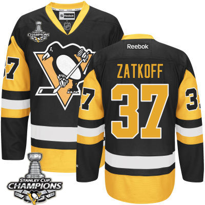 Men's Pittsburgh Penguins #37 Jeff Zatkoff Black Third Jersey 2017 Stanley Cup Champions Patch