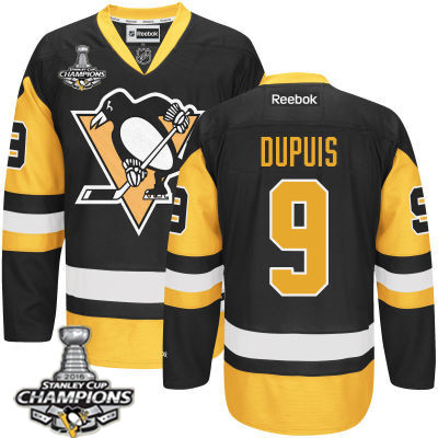 Men's Pittsburgh Penguins #9 Pascal Dupuis Black Third Jersey 2017 Stanley Cup Champions Patch