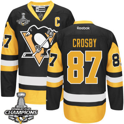 Men's Pittsburgh Penguins #87 Sidney Crosby Black Third C Patch Jersey 2017 Stanley Cup Champions Patch