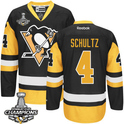Men's Pittsburgh Penguins #4 Justin Schultz Black Third Jersey 2017 Stanley Cup Champions Patch