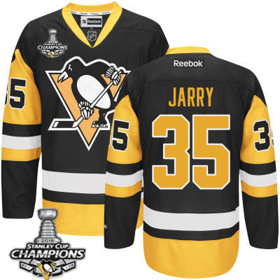 Men's Pittsburgh Penguins #35 Tristan Jarry Black Third Jersey 2017 Stanley Cup Champions Patch