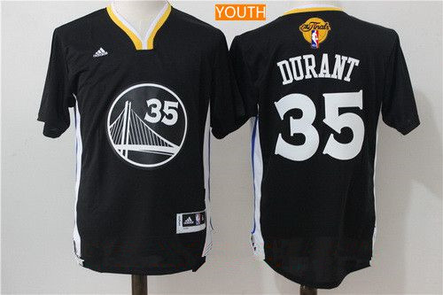 Youth Golden State Warriors #35 Kevin Durant Black Short-Sleeved Revolution 30 Swingman 2017 The NBA Finals Patch Jersey