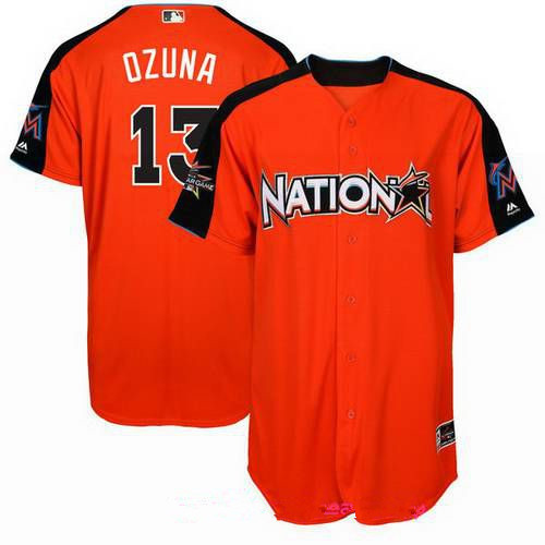 Men's National League Miami Marlins #13 Marcell Ozuna Majestic Orange 2017 MLB All-Star Game Authentic Home Run Derby Jersey