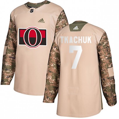 Men's Authentic Ottawa Senators #7 Brady Tkachuk Adidas Veterans Day Practice Camo Jersey