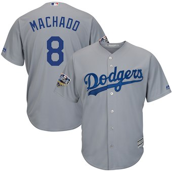 Men's Los Angeles Dodgers #8 Clayton Kershaw Majestic Gray 2018 World Series Cool Base Player Jersey