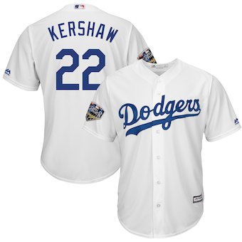 Men's Los Angeles Dodgers #22 Clayton Kershaw Majestic White 2018 World Series Cool Base Player Jersey