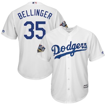 Men's Los Angeles Dodgers #35 Cody Bellinger Majestic White 2018 World Series Cool Base Player Jersey
