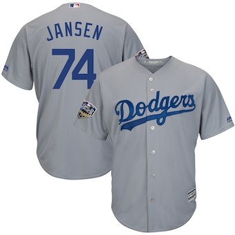 Men's Los Angeles Dodgers #74 Kenley Jansen Majestic Gray 2018 World Series Cool Base Player Jersey