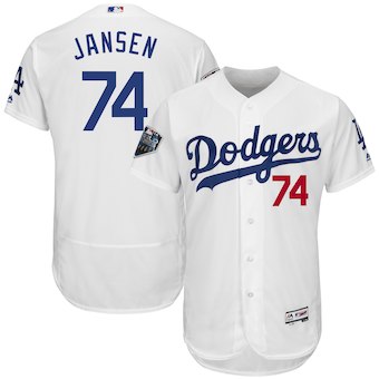 Men's Los Angeles Dodgers #74 Kenley Jansen Majestic White 2018 World Series Flex Base Player Jersey