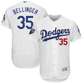 Men's Los Angeles Dodgers #35 Cody Bellinger Majestic White 2018 World Series Flex Base Player Jersey