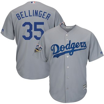 Men's Los Angeles Dodgers #35 Cody Bellinger Majestic Gray 2018 World Series Cool Base Player Jersey