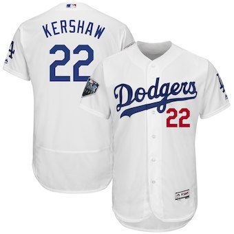 Men's Los Angeles Dodgers #22 Clayton Kershaw Majestic White 2018 World Series Flex Base Player Jersey