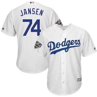 Men's Los Angeles Dodgers #74 Kenley Jansen Majestic White 2018 World Series Cool Base Player Jersey