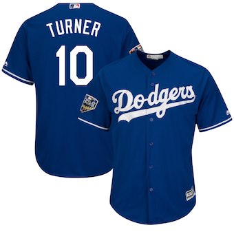 Men's Los Angeles Dodgers #10 Justin Turner Majestic Royal 2018 World Series Cool Base Player Jersey