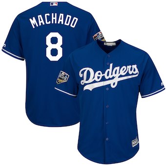 Men's Los Angeles Dodgers #8 Manny Machado Majestic Royal 2018 World Series Cool Base Player Jersey