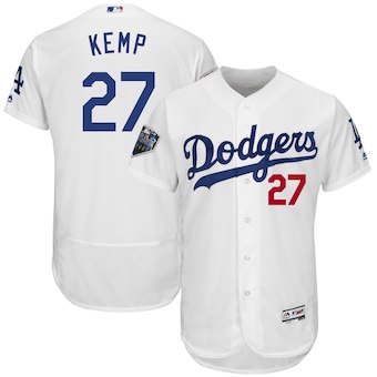 Men's Los Angeles Dodgers #27 Matt Kemp Majestic White 2018 World Series Flex Base Player Jersey
