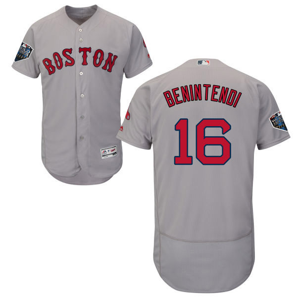 Red Sox #16 Andrew Benintendi Grey Flexbase Authentic Collection 2018 World Series Stitched MLB Jersey