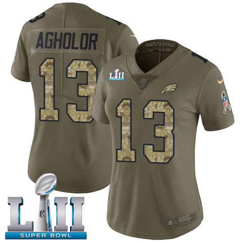 Women's Nike Philadelphia Eagles #13 Nelson Agholor Olive Camo Super Bowl LII Stitched NFL Limited 2017 Salute to Service Jersey