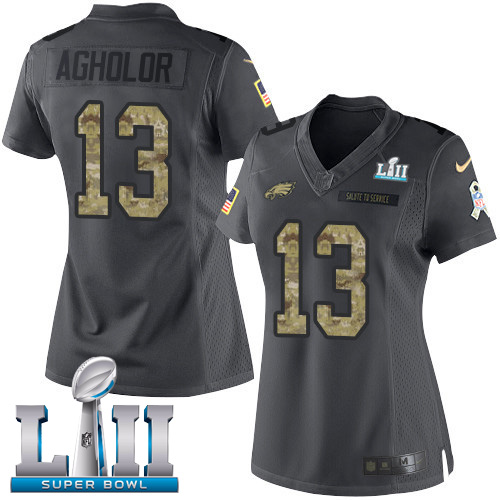 Women's Nike Philadelphia Eagles #13 Nelson Agholor Black Super Bowl LII Stitched NFL Limited 2016 Salute to Service Jersey