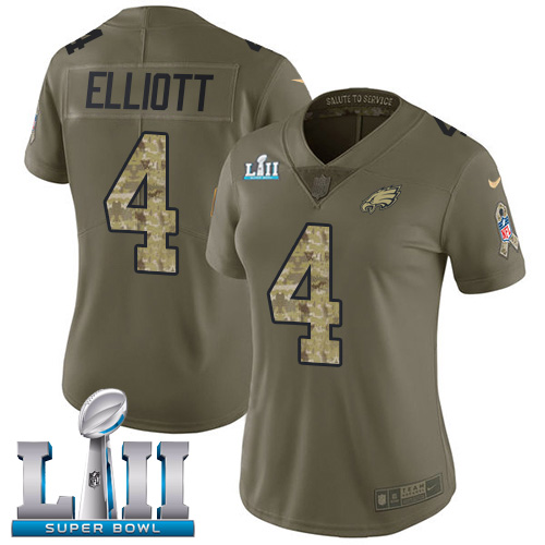 Women's Nike Philadelphia Eagles #4 Jake Elliott Olive Camo Super Bowl LII Stitched NFL Limited 2017 Salute to Service Jersey