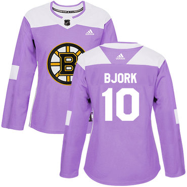 Adidas Boston Bruins #10 Anders Bjork Purple Authentic Fights Cancer Women's Stitched NHL Jersey