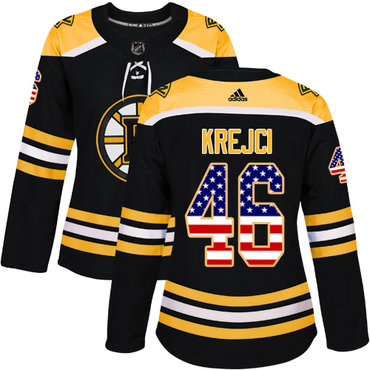 Adidas Boston Bruins #46 David Krejci Black Home Authentic USA Flag Women's Stitched NHL Jersey