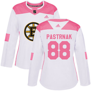 Adidas Boston Bruins #88 David Pastrnak White Pink Authentic Fashion Women's Stitched NHL Jersey