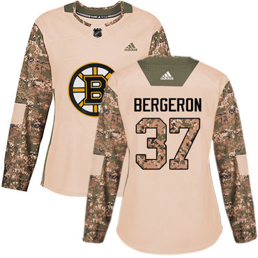 Adidas Boston Bruins #37 Patrice Bergeron Camo Authentic 2017 Veterans Day Women's Stitched NHL Jersey