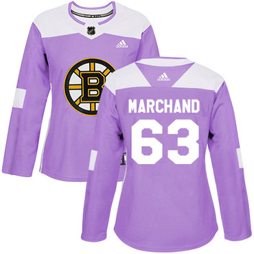 Adidas Boston Bruins #63 Brad Marchand Purple Authentic Fights Cancer Women's Stitched NHL Jersey