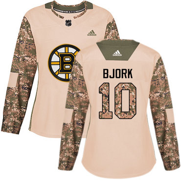 Adidas Boston Bruins #10 Anders Bjork Camo Authentic 2017 Veterans Day Women's Stitched NHL Jersey