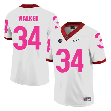 Georgia Bulldogs 34 Herschel Walker White Breast Cancer Awareness College Football Jersey
