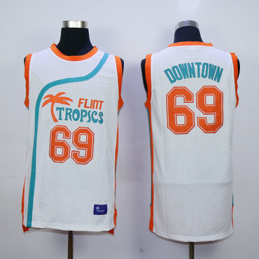 Flint Tropics 69 Downtown White Semi Pro Movie Stitched Basketball Jersey